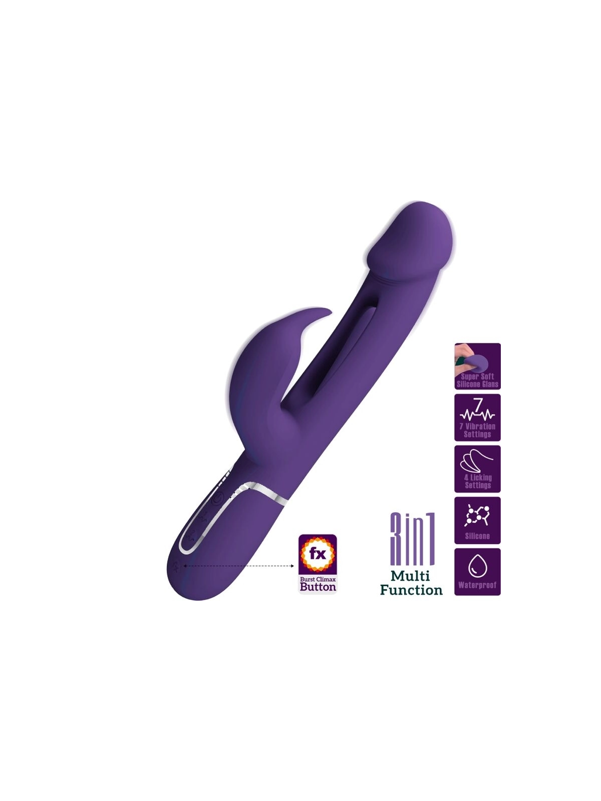 Kampas Rabbit 3 in 1 Multifunktionsvibrator mit Zunge Violett von Pretty Love Flirtation