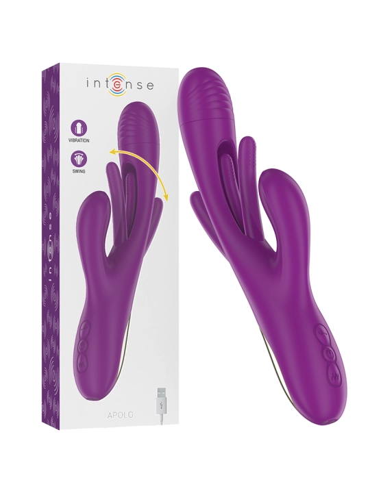 Apolo Wiederaufladbarer Multifunktionsvibrator 7 Vibrationen mit Lila Schwingender Zunge von Intense Fun