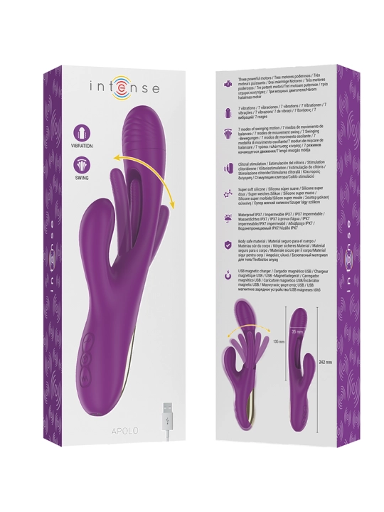 Apolo Wiederaufladbarer Multifunktionsvibrator 7 Vibrationen mit Lila Schwingender Zunge von Intense Fun