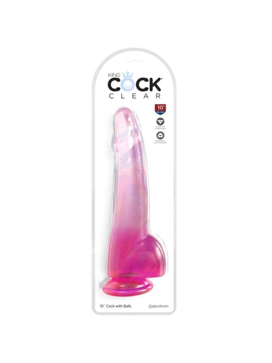 Clear Dildo mit Hoden 19 cm Rosa von King Cock