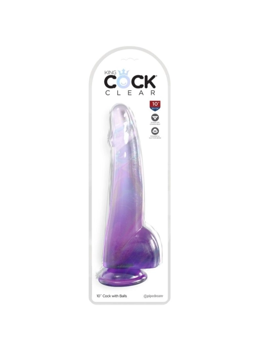 Clear Dildo mit Hoden 19 cm Lila von King Cock