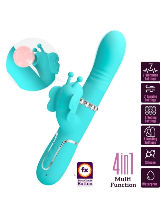 Multifunktions-Kaninchenvibrator 4 in 1 Schmetterling Aquagrün von Pretty Love Flirtation