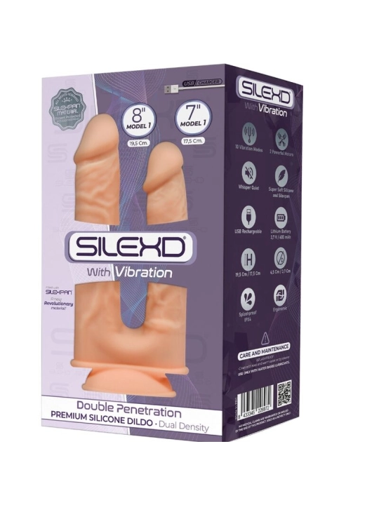 Modell 1 Realistischer Penis-Doppelpenetrationsvibrator Premium Silexpan Silikon 17.5 / 19.5 cm von Silexd