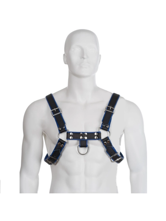 Brust Bulldog Harness Schwarz / Blau Leder von Leather Body