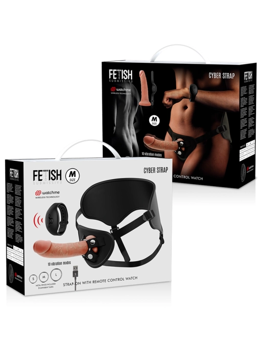 Harness mit Fernbedienbares Dildo Watchme M Technologie von Fetish Submissive Cyber Strap