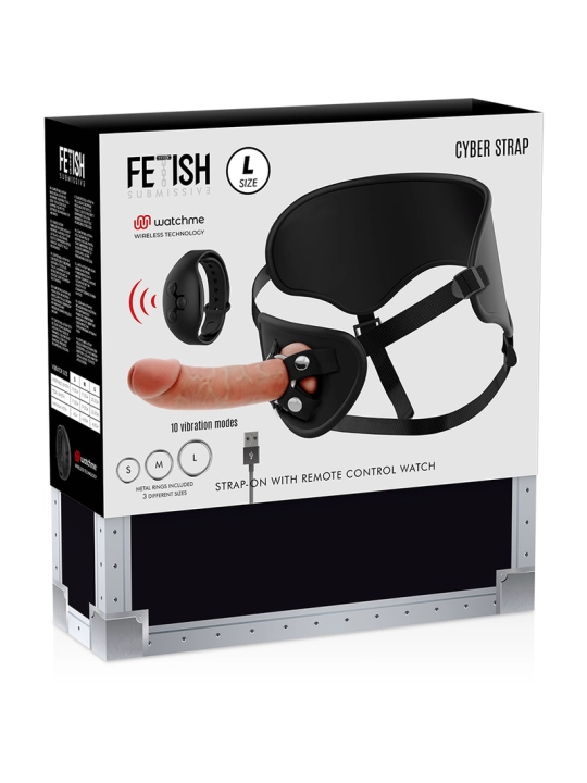 Harness mit Fernbedienbares Dildo Watchme L-Technologie von Fetish Submissive Cyber Strap