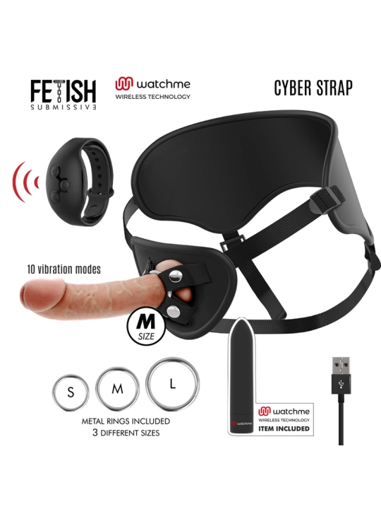 Harness mit Dildo- und Bullet-Fernbedienungs-Watchme-M-Technologie von Fetish Submissive