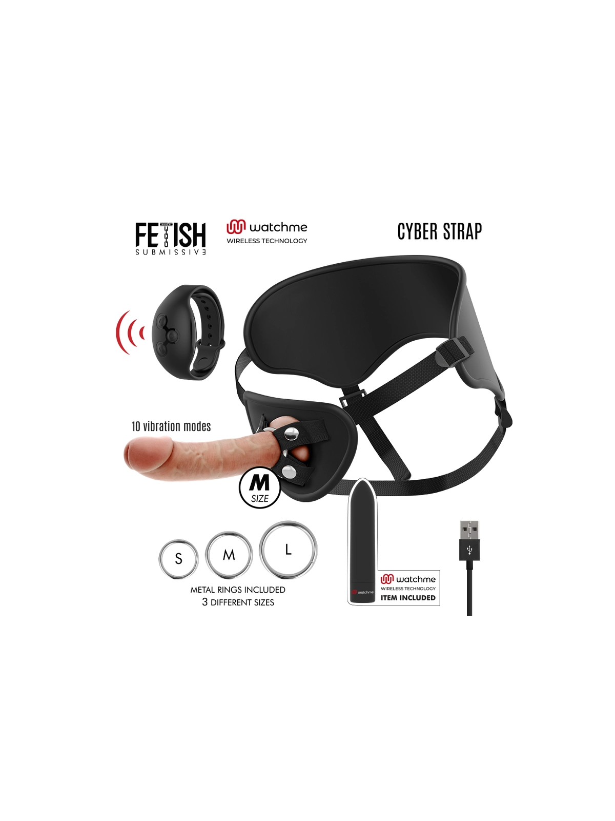 Harness mit Dildo- und Bullet-Fernbedienungs-Watchme-M-Technologie von Fetish Submissive