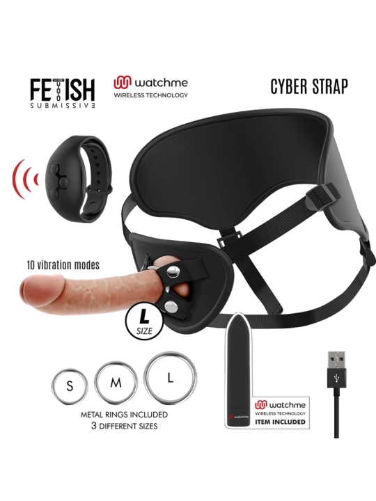 Harness mit Dildo- und Bullet-Fernbedienungs-Watchme-L-Technologie von Fetish Submissive