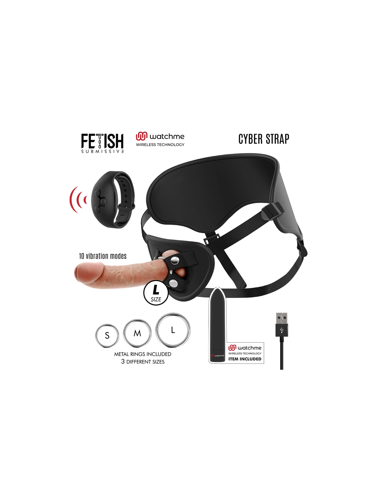 Harness mit Dildo- und Bullet-Fernbedienungs-Watchme-L-Technologie von Fetish Submissive