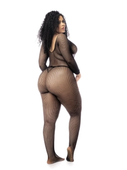 Schwarzes Netz-Catsuit 6269, Bodystocking von Softline Plus Size