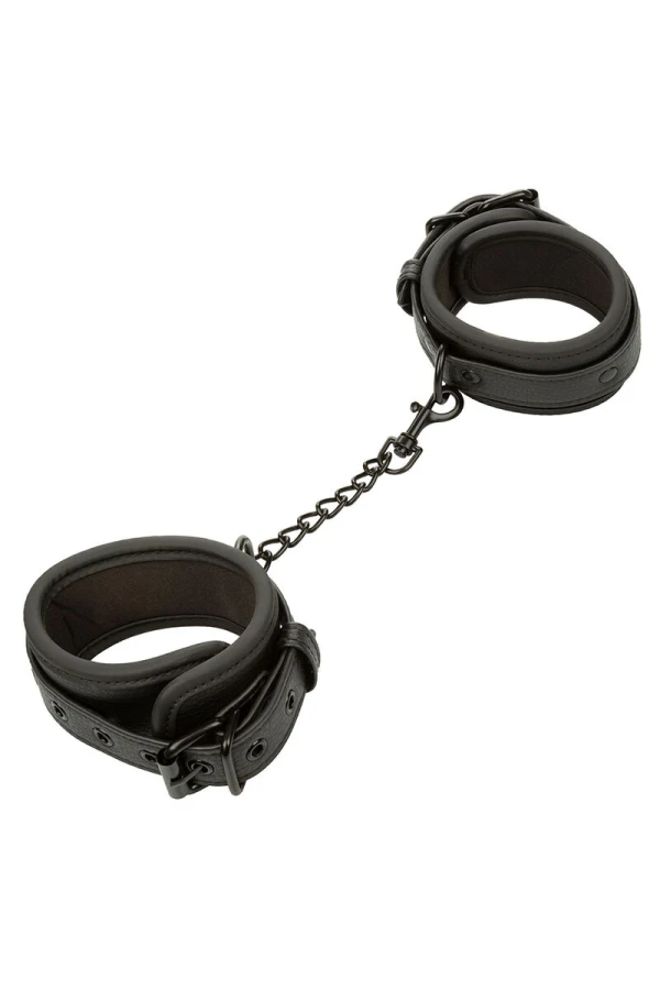 Schwarze Verstellbare Kunstleder-Knöchel-Handschellen von Darkness Bondage