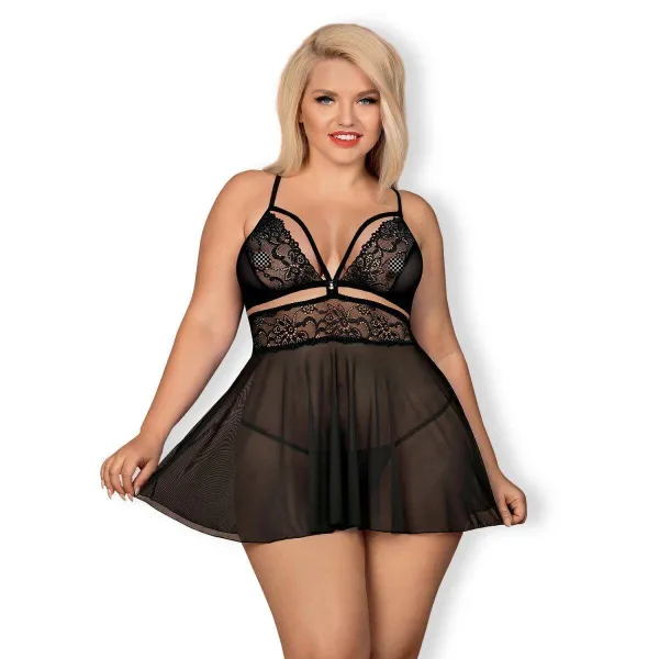 ♥ 838-Bab-1 Babydoll & Tanga Schwarz Size Plus von Obsessive Size Plus ♥ kaufen | Fesselliebe