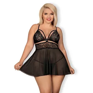 838-Bab-1 Babydoll & Tanga Schwarz Size Plus von Obsessive Size Plus | Fesselliebe.de