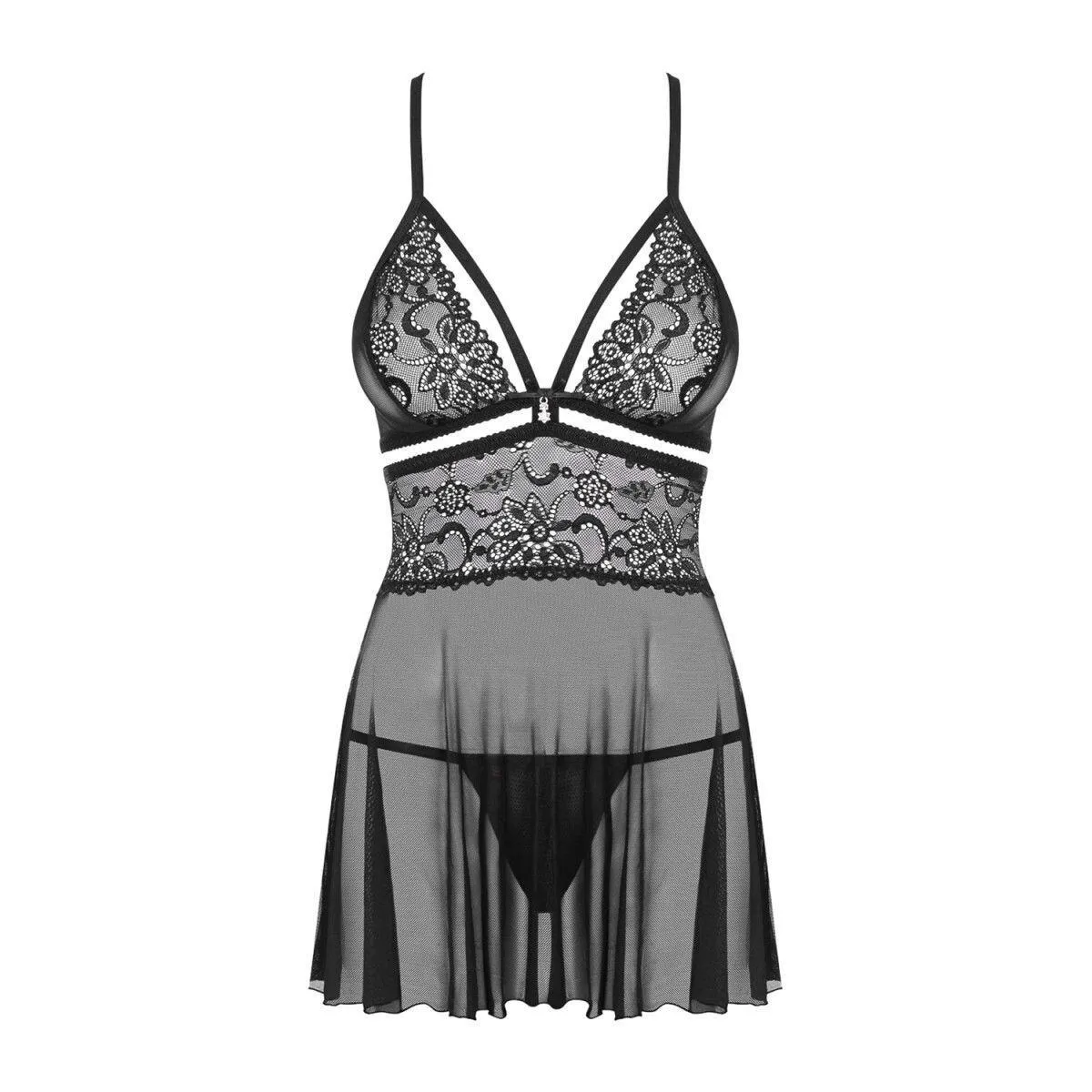 ♥ 838-Bab-1 Babydoll & Tanga Schwarz Size Plus von Obsessive Size Plus ♥ kaufen | Fesselliebe