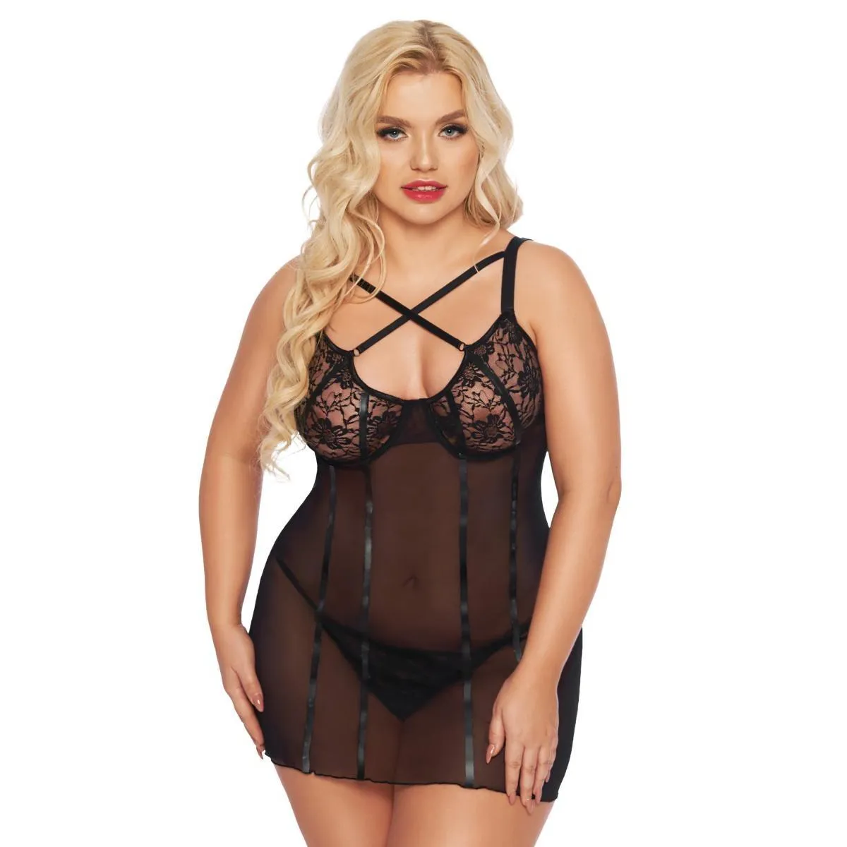 ♥ Schwarzes Chemise 1896 von Softline Pluse Size Collection ♥ kaufen | Fesselliebe