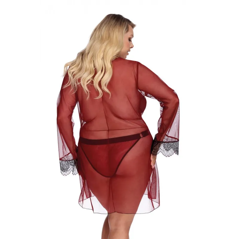 ♥ Dunkelroter Morgenrock mit Spitze Aa052931 von Anais Apparel Plus Size ♥ kaufen | Fesselliebe 2