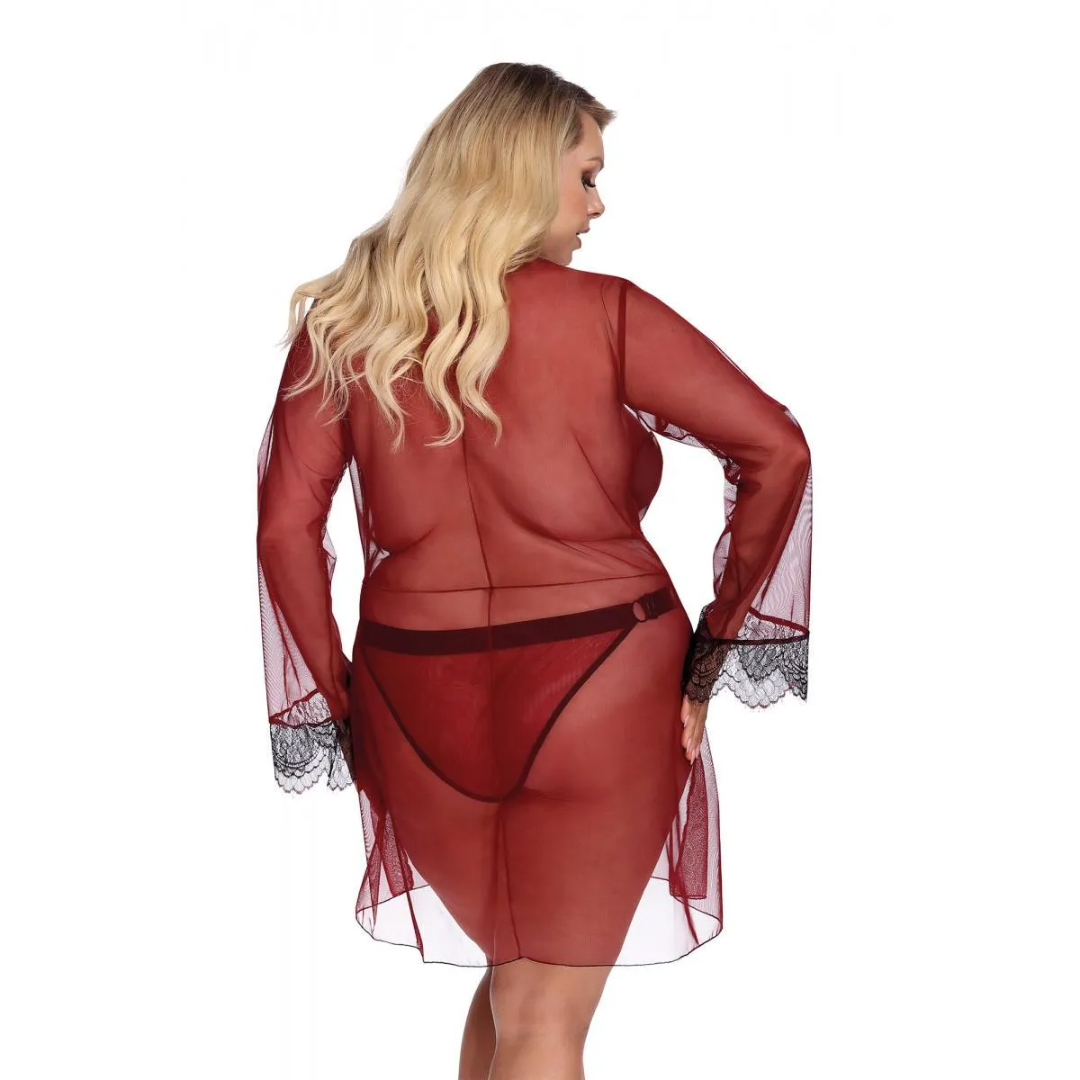 Dunkelroter Morgenrock mit Spitze Aa052931 von Anais Apparel Plus Size | Fesselliebe.de