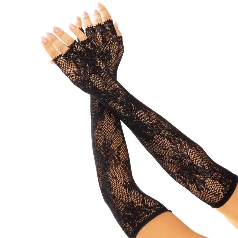Floral Network Fingerlose Handschuhe Schwarz von Leg Avenue Hosiery kaufen | Fesselliebe
