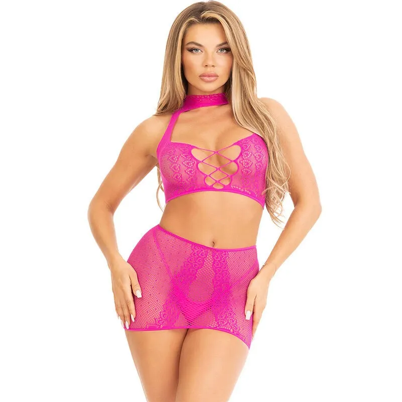 Offenes Spitzentop und -ROCK in Fuchsia von Leg Avenue Sets kaufen | Fesselliebe
