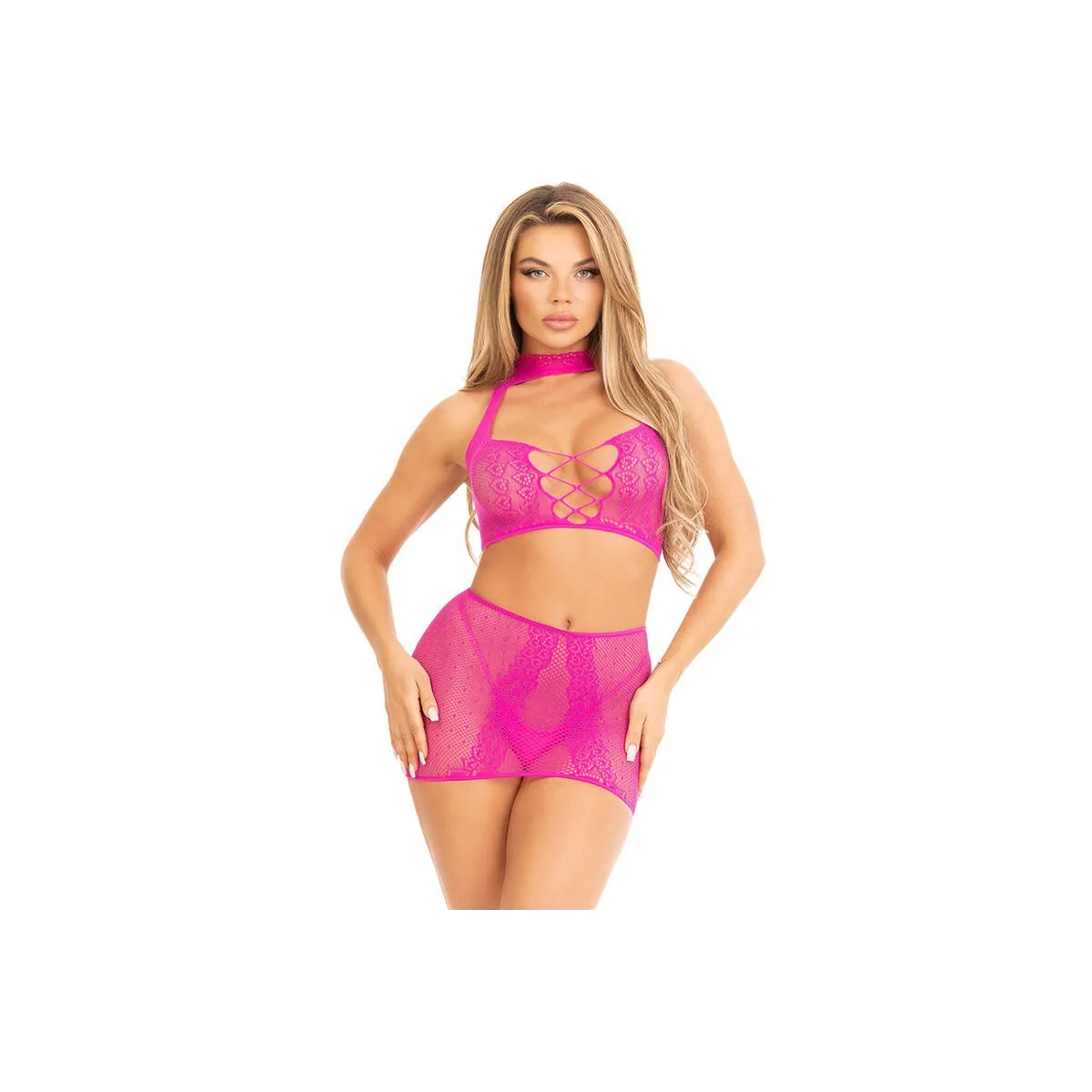 Offenes Spitzentop und -ROCK in Fuchsia von Leg Avenue Sets kaufen | Fesselliebe