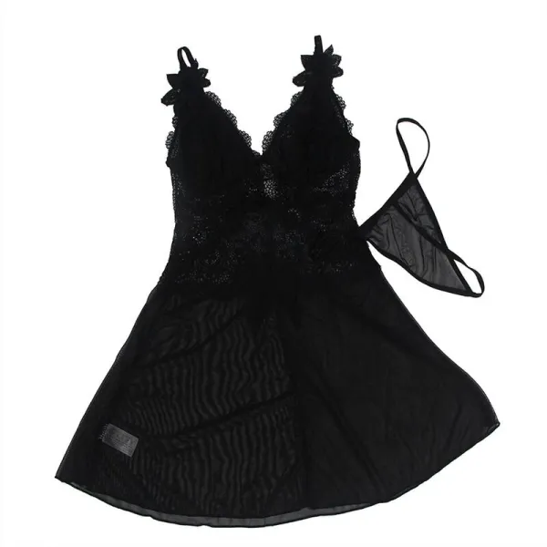 Babydoll-Tüllstoff mit Spitze und Blumendetail Schwarz S/M von Subblime Babydolls & Peignoirs kaufen | Fesselliebe