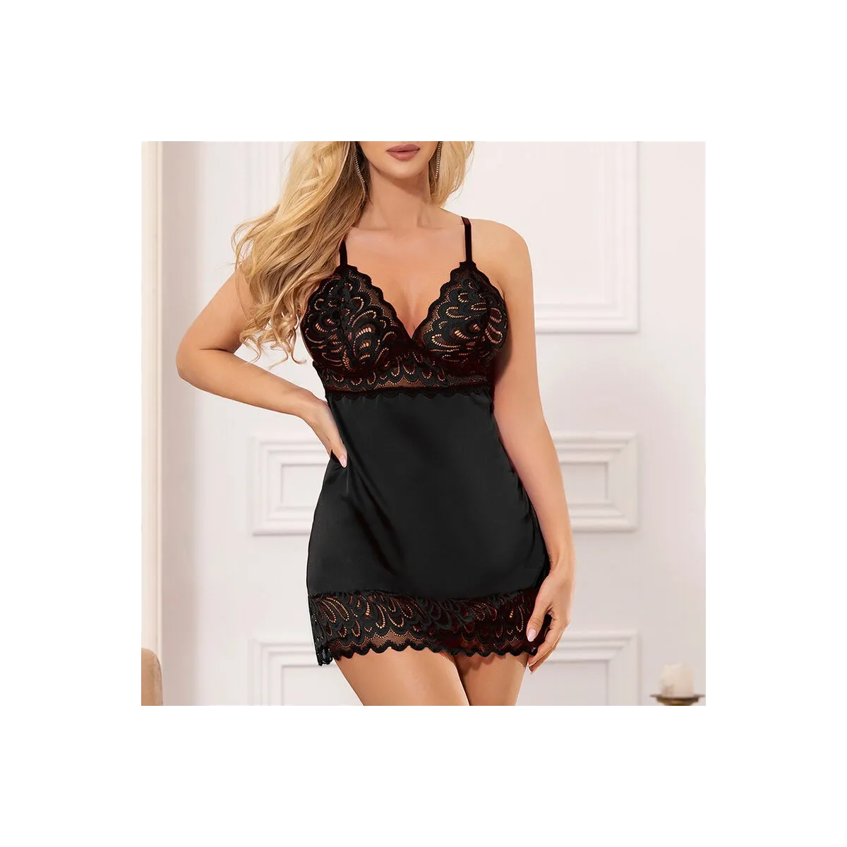 Babydoll mit Blumenprint auf der Brust Schwarz S/M von Subblime Babydolls & Peignoirs kaufen | Fesselliebe