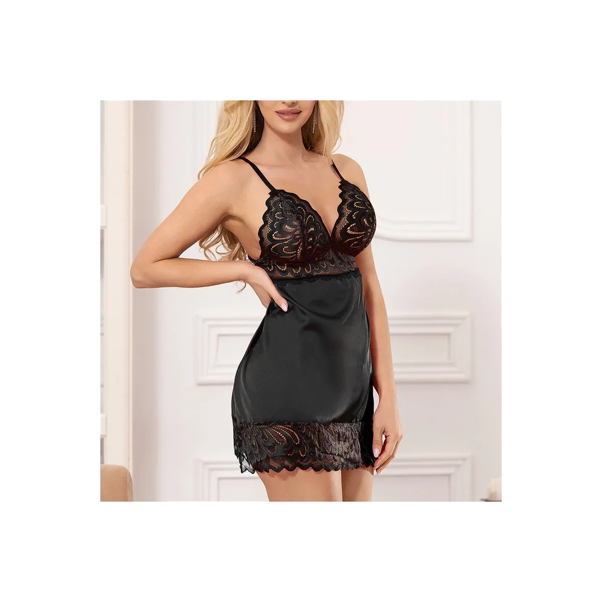 Babydoll mit Blumenprint auf der Brust Schwarz S/M von Subblime Babydolls & Peignoirs kaufen | Fesselliebe