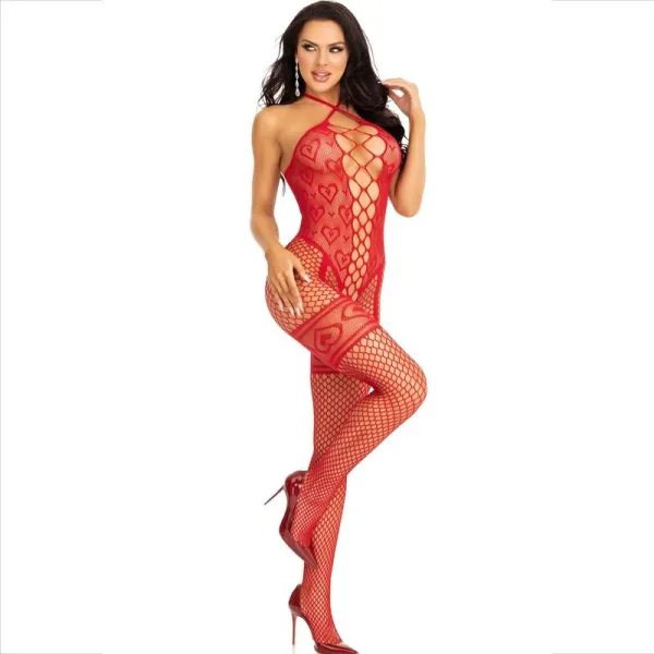 Bodystocking Halshalter Rote Herzen Rot von Leg Avenue Bodystockings kaufen | Fesselliebe