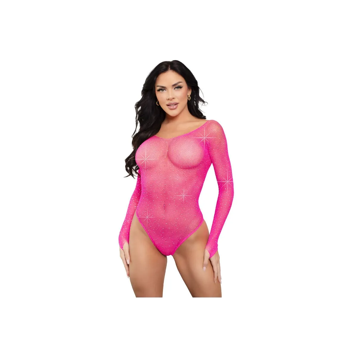 Langärmeliger Bodysuit mit Kristallmuster in Pink von Leg Avenue Teddies kaufen | Fesselliebe