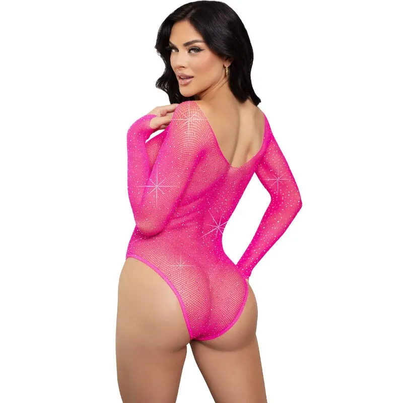 Langärmeliger Bodysuit mit Kristallmuster in Pink von Leg Avenue Teddies kaufen | Fesselliebe 2
