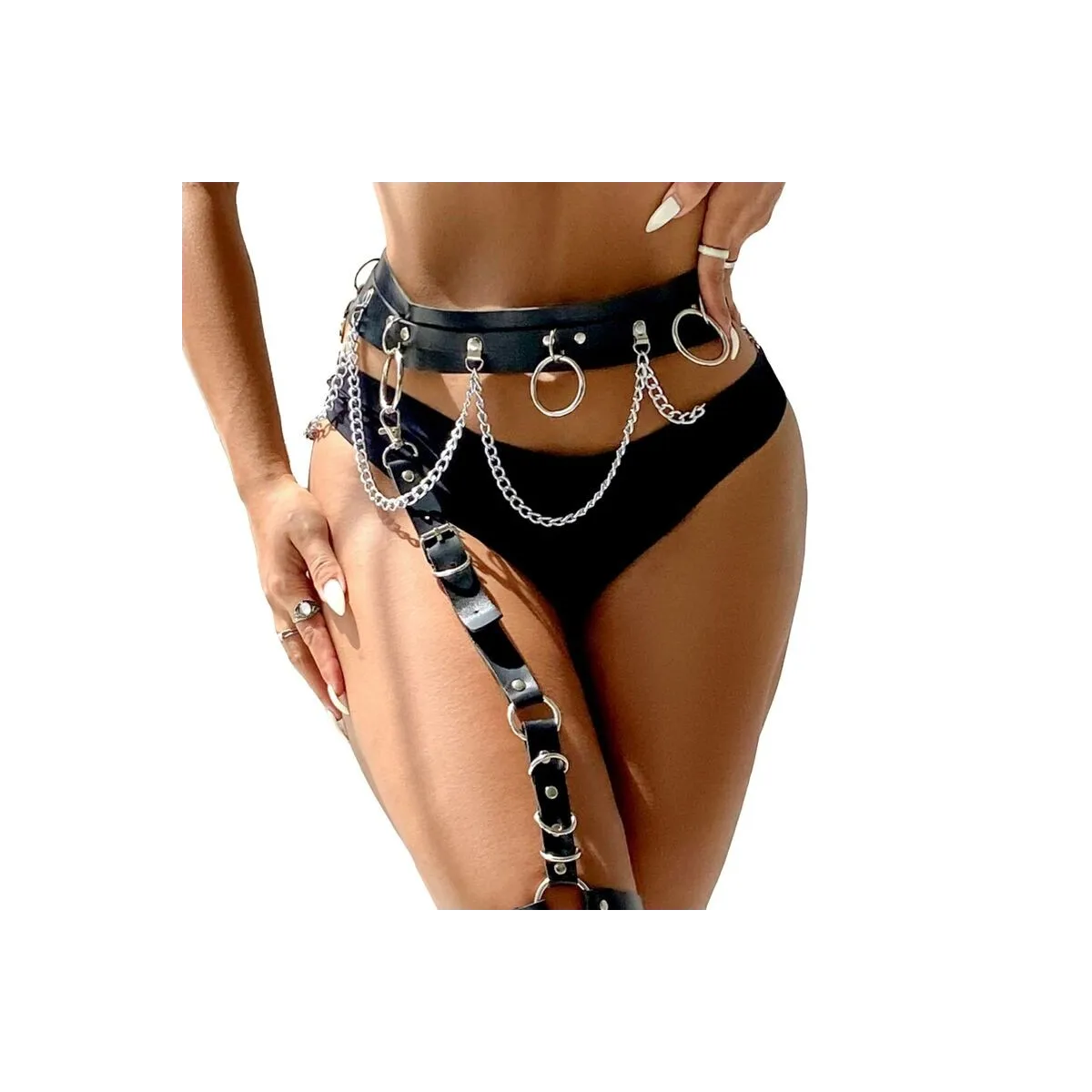 Gürtel und Strumpfband mit Ringen und Kette Detail One Size (S-L) von Subblime Fetish kaufen | Fesselliebe