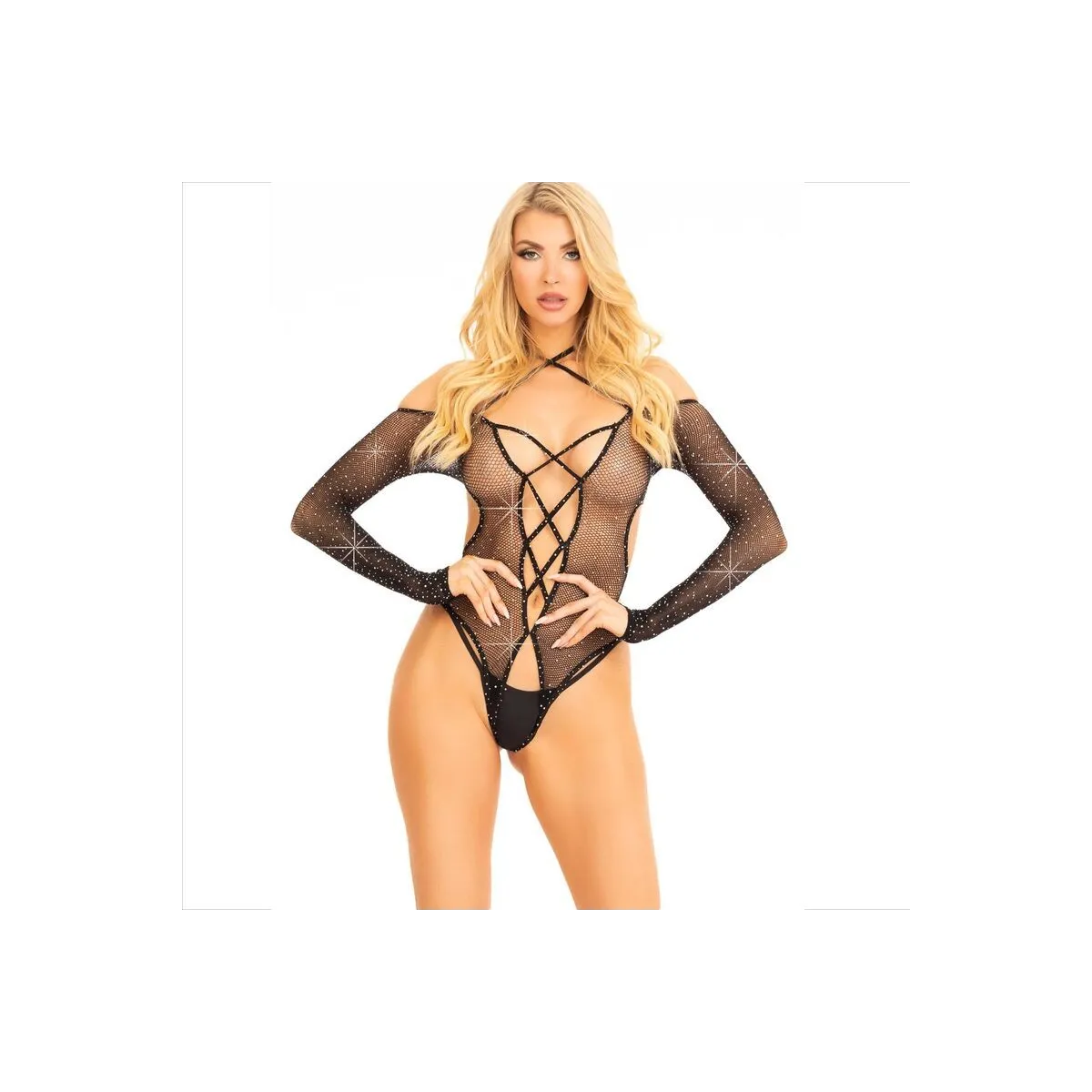Crochless-Bodysuit mit Glänzendem Schwarz von Leg Avenue Bodystockings kaufen | Fesselliebe