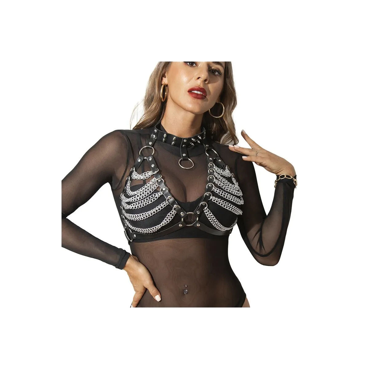 Harness-BH und Halskette mit Ketten One Size (S-L) von Subblime Fetish kaufen | Fesselliebe