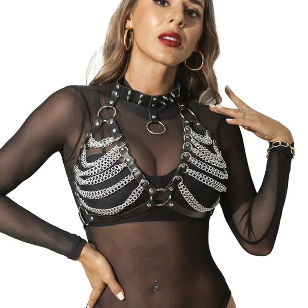 Harness-BH und Halskette mit Ketten One Size (S-L) von Subblime Fetish kaufen | Fesselliebe