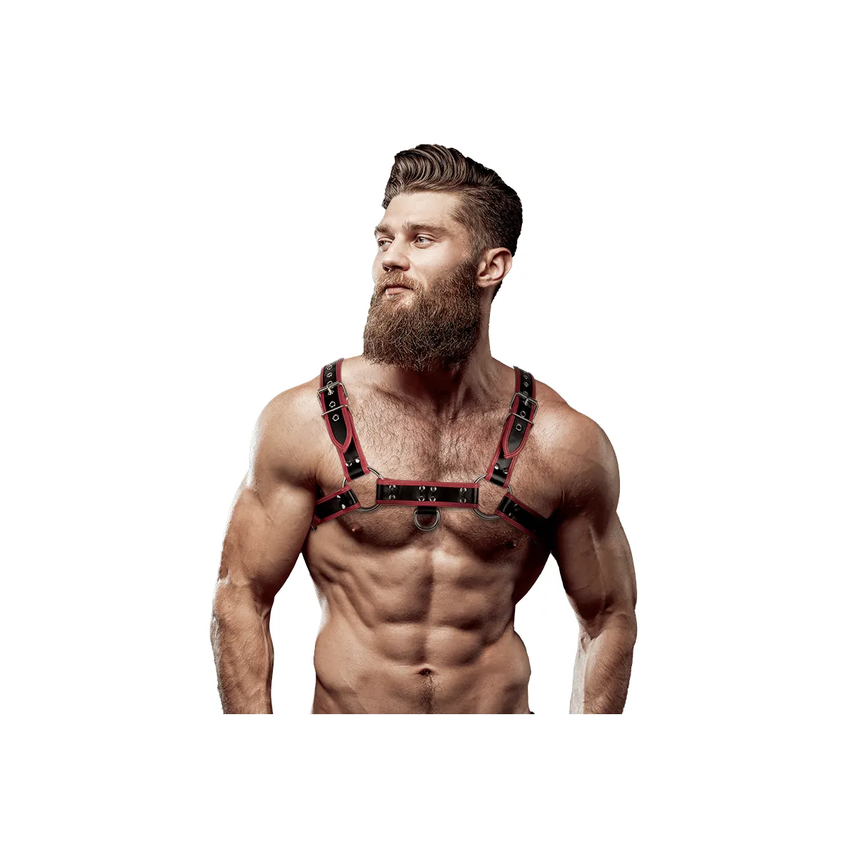 Brustharness aus Ökoleder für Herren Schwarz/Rot von Fetish Submissive Attitude kaufen | Fesselliebe