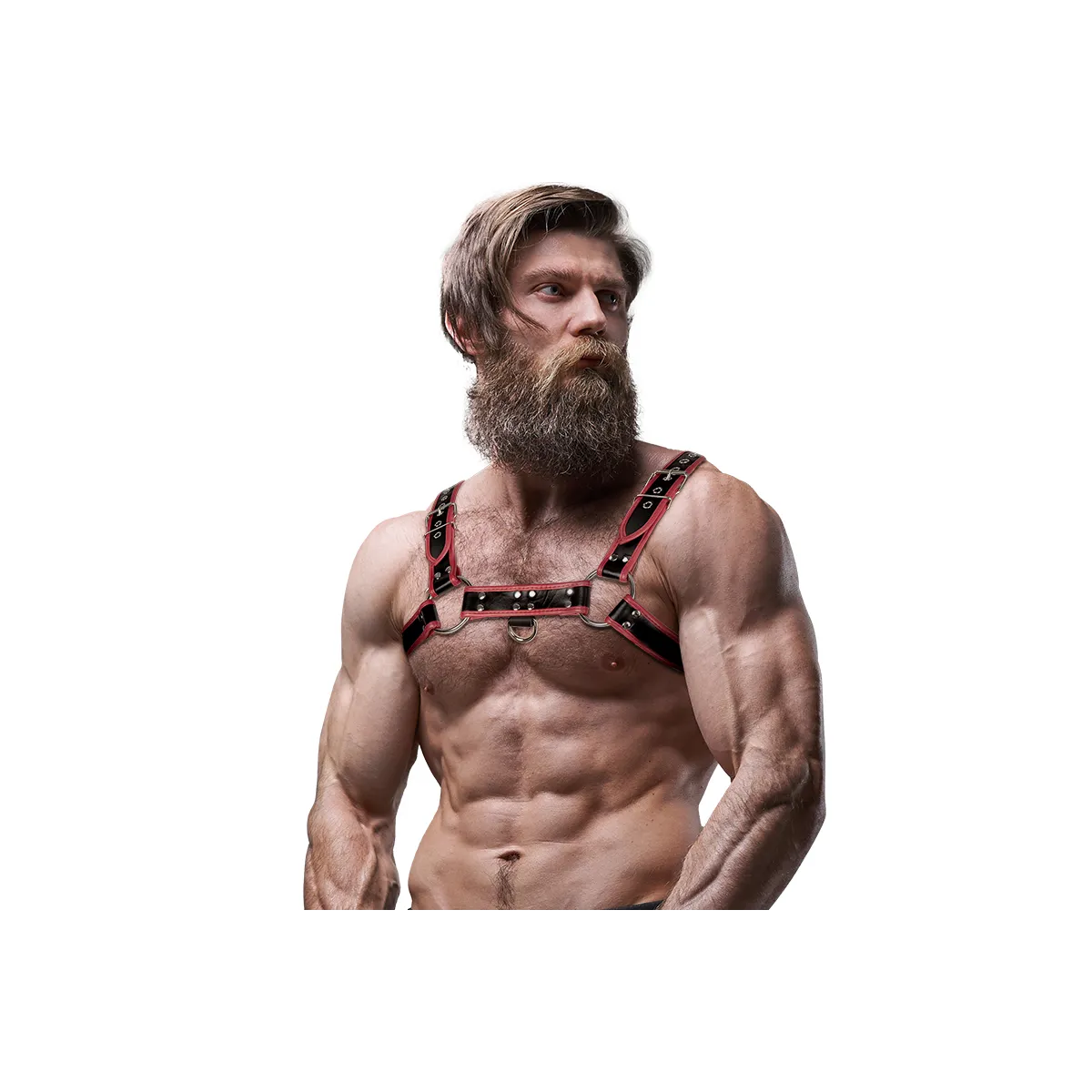 Brustharness aus Ökoleder für Herren Schwarz/Rot von Fetish Submissive Attitude kaufen | Fesselliebe