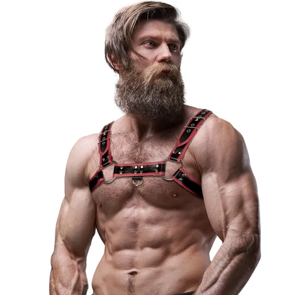 Brustharness aus Ökoleder für Herren Schwarz/Rot von Fetish Submissive Attitude kaufen | Fesselliebe