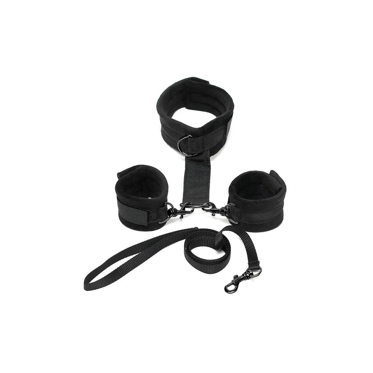 Handschellen zum Halsband mit verstellbarer Leine, Schwarz von Bondage Play kaufen | Fesselliebe