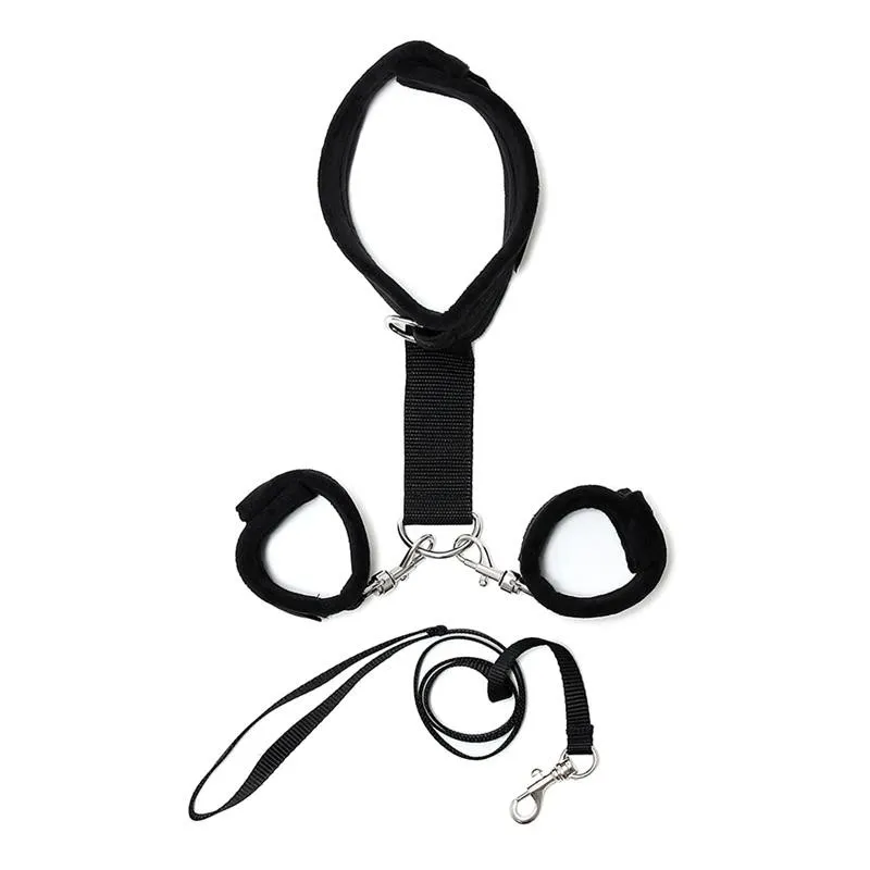 Handschellen zum Halsband mit verstellbarer Leine, Schwarz von Bondage Play kaufen | Fesselliebe 2