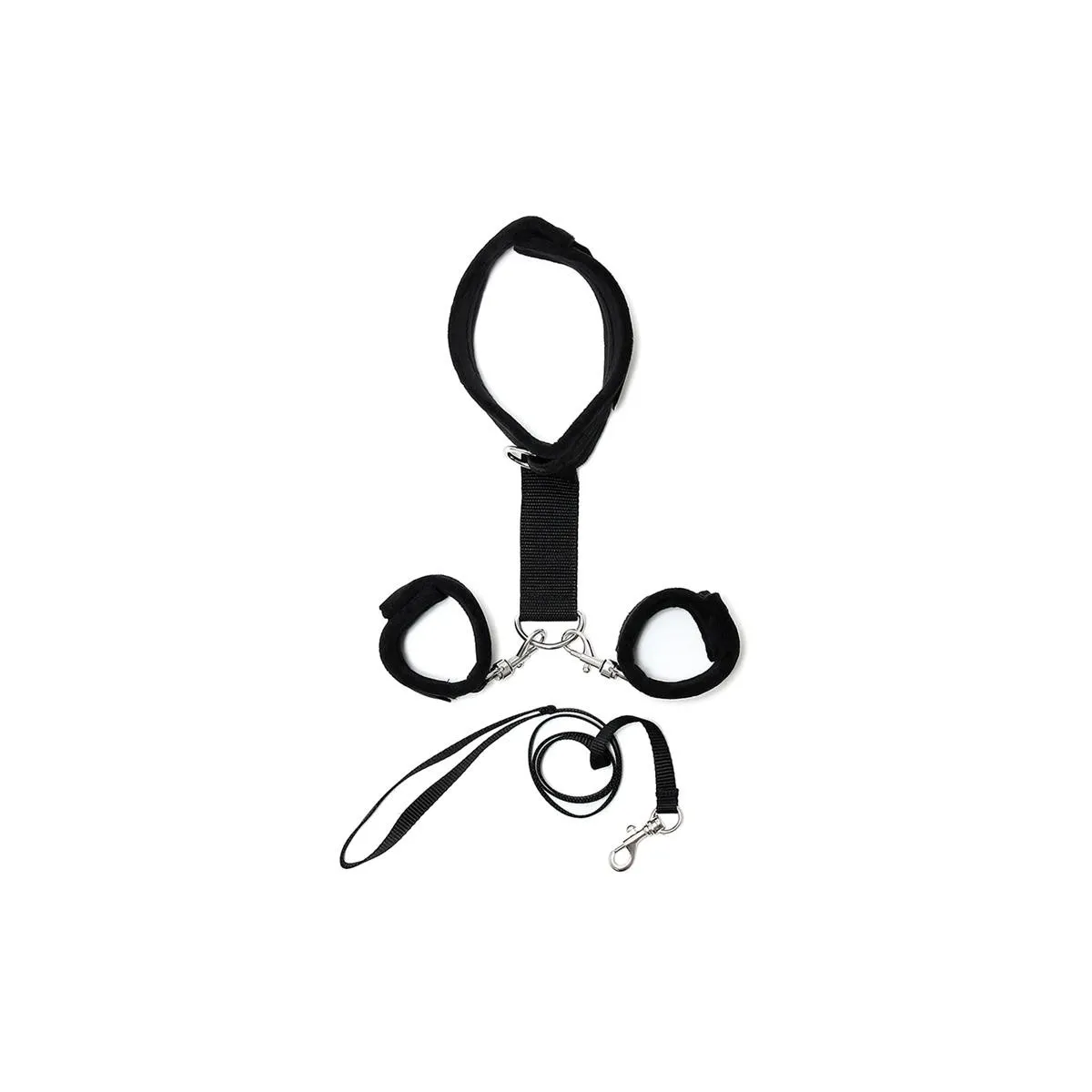 Handschellen zum Halsband mit verstellbarer Leine, Schwarz von Bondage Play kaufen | Fesselliebe