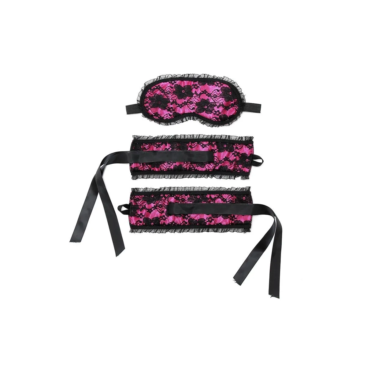 Handschellen in Satinoptik mit Maske Pink von Bondage Play kaufen | Fesselliebe