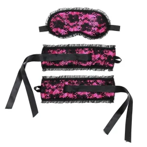 Handschellen in Satinoptik mit Maske Pink von Bondage Play kaufen | Fesselliebe