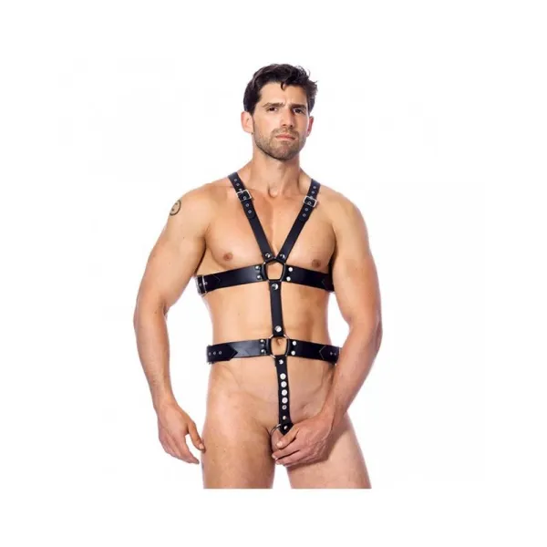 Verstellbares Leder-Geschirr mit Ringen von Bondage Play kaufen | Fesselliebe