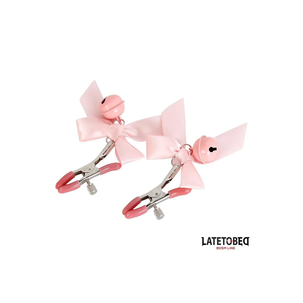 ROSA NIPPELKLEMMEN MIT SCHLEIFE UND GLÖCKCHEN VON LATETOBED BDSM LINE