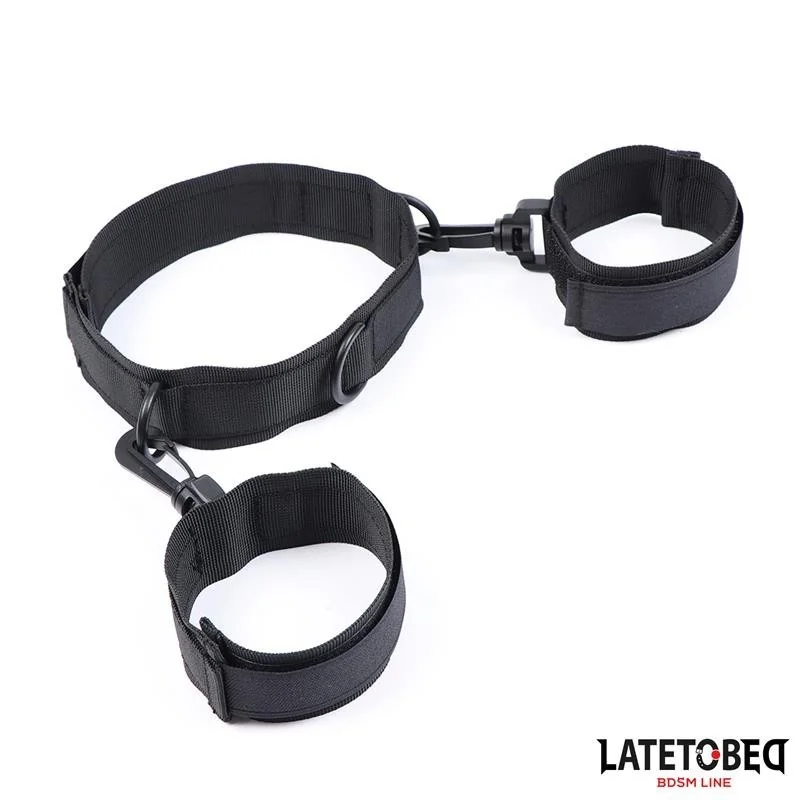 HALSBAND MIT HANDFESSELN, NYLON VON LATETOBED BDSM LINE 2
