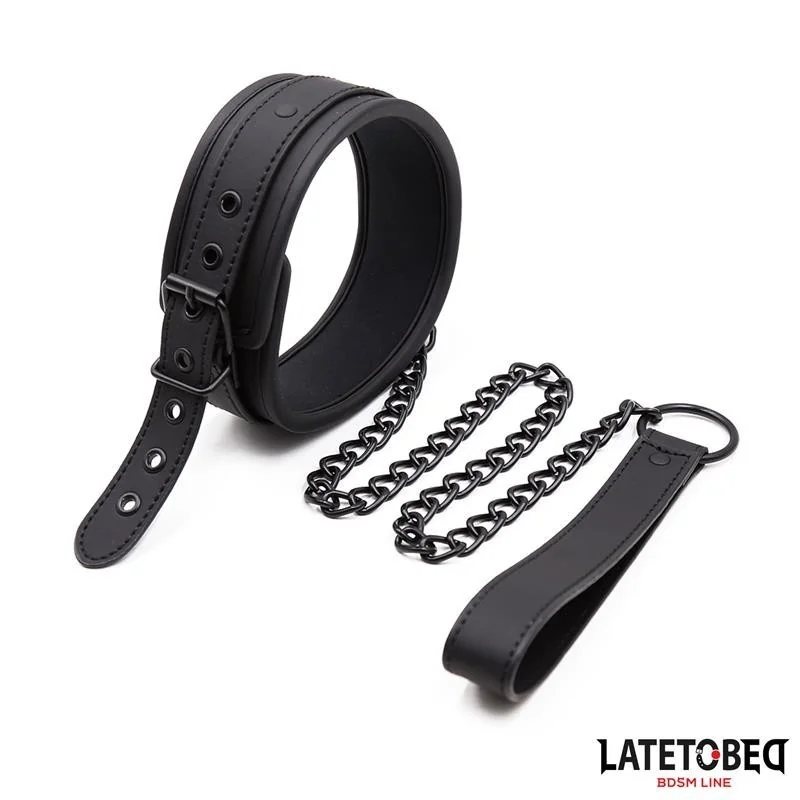 SET HALSBAND UND LEINE NEOPREN SCHWARZ VON LATETOBED BDSM LINE