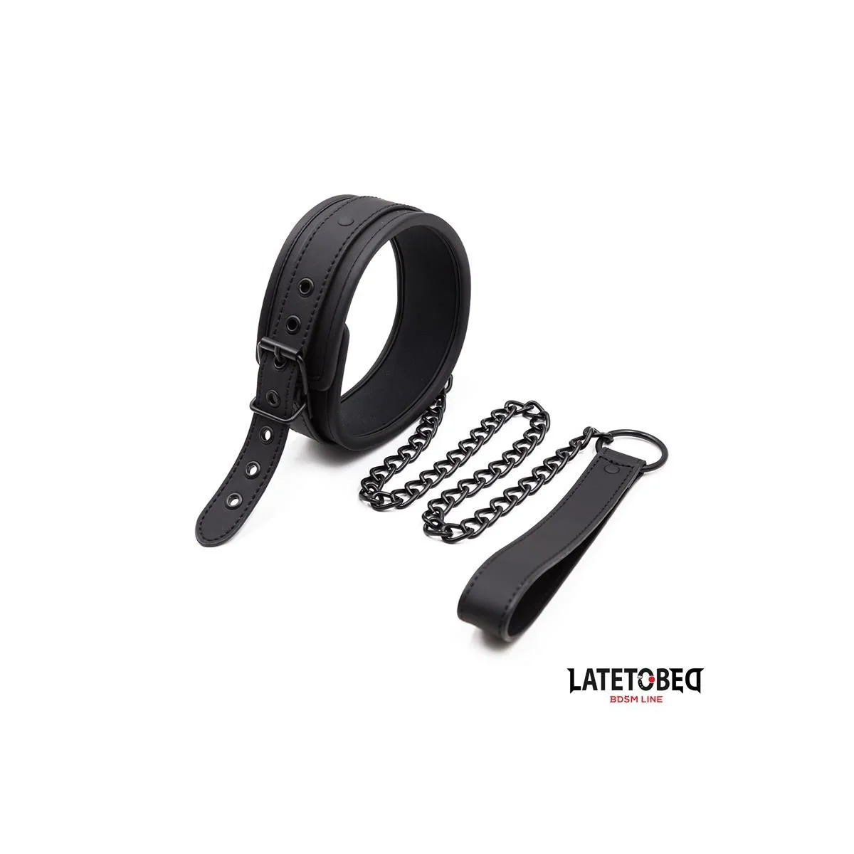 SET HALSBAND UND LEINE NEOPREN SCHWARZ VON LATETOBED BDSM LINE