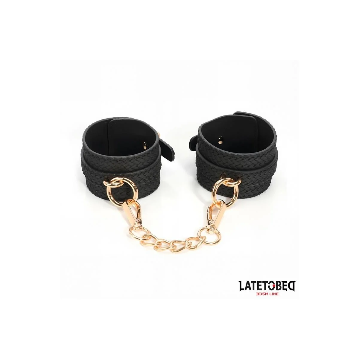 FUSSFESSELN MIT WEBMUSTER UND GOLDENER KETTE VON LATETOBED BDSM LINE