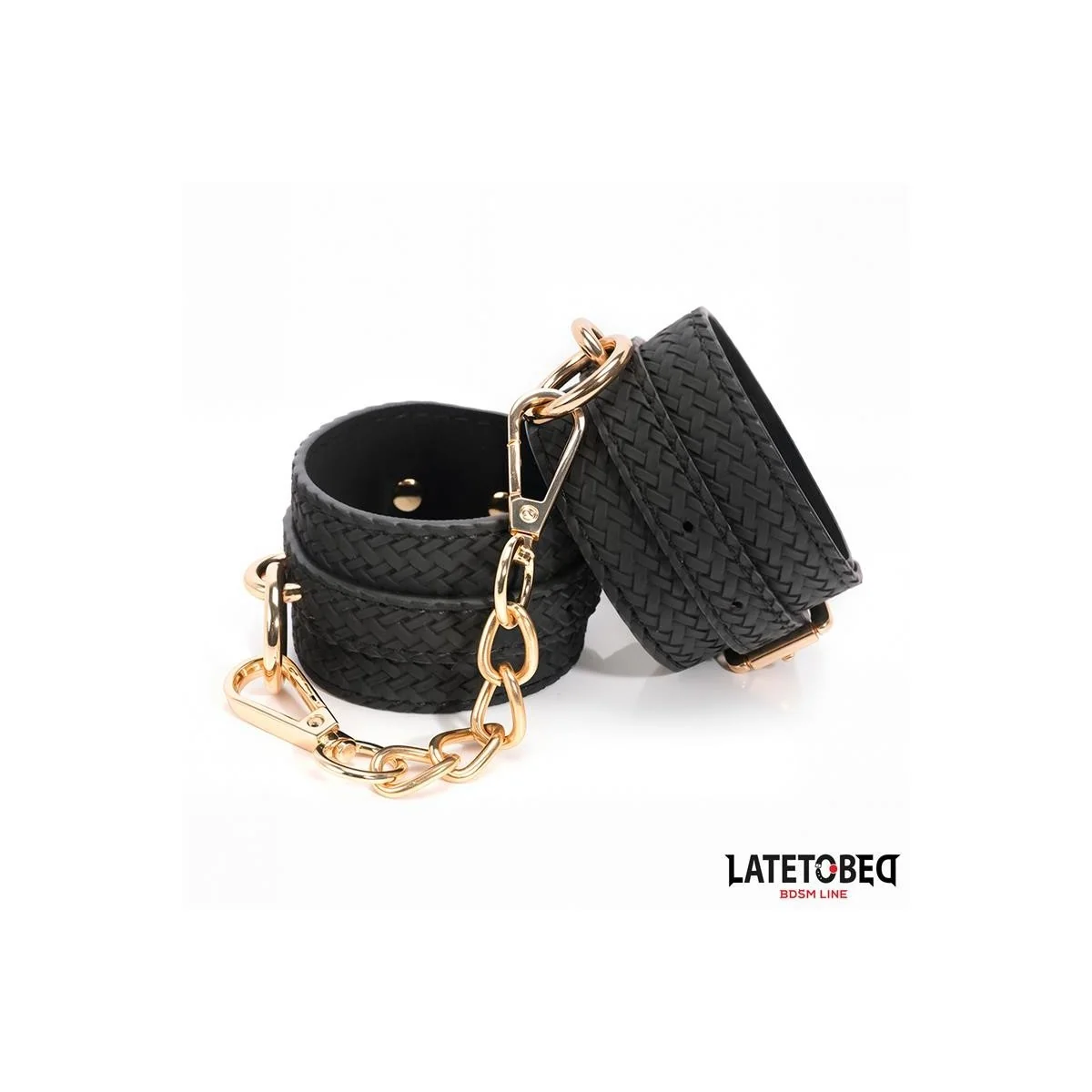 FUSSFESSELN MIT WEBMUSTER UND GOLDENER KETTE VON LATETOBED BDSM LINE